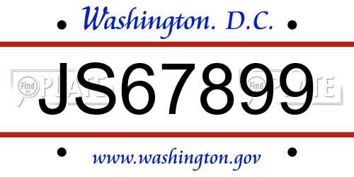 JS67899 District Of Columbia License Plate