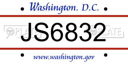 JS6832 District Of Columbia License Plate