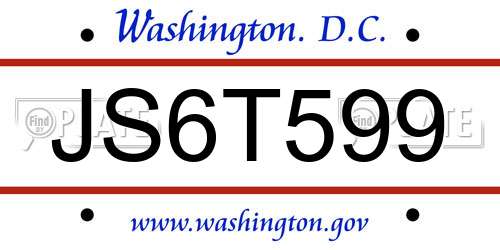JS6T599 District Of Columbia License Plate