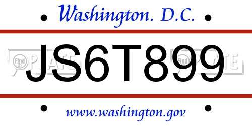 JS6T899 District Of Columbia License Plate