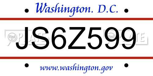 JS6Z599 District Of Columbia License Plate