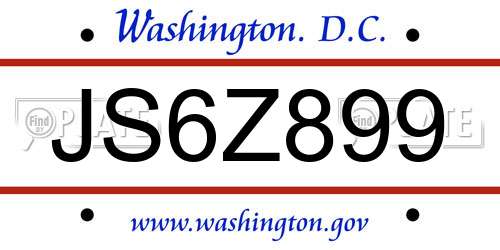 JS6Z899 District Of Columbia License Plate