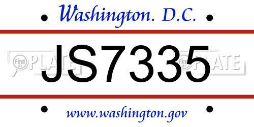 JS7335 District Of Columbia License Plate