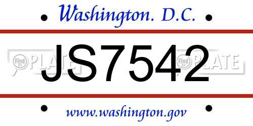 JS7542 District Of Columbia License Plate