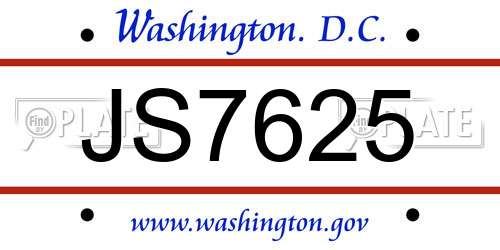 JS7625 District Of Columbia License Plate