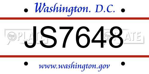 JS7648 District Of Columbia License Plate