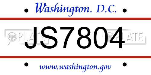 JS7804 District Of Columbia License Plate