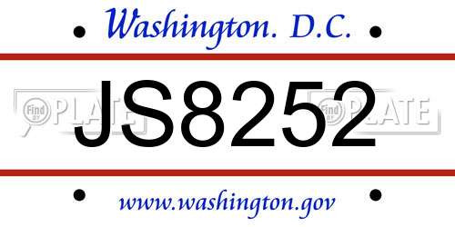 JS8252 District Of Columbia License Plate