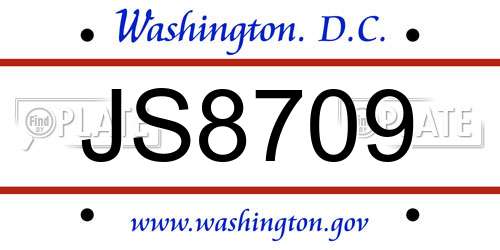 JS8709 District Of Columbia License Plate