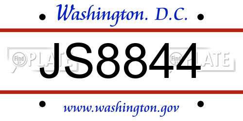 JS8844 District Of Columbia License Plate