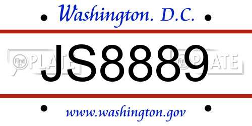 JS8889 District Of Columbia License Plate