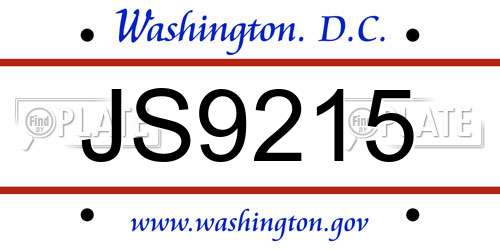 JS9215 District Of Columbia License Plate
