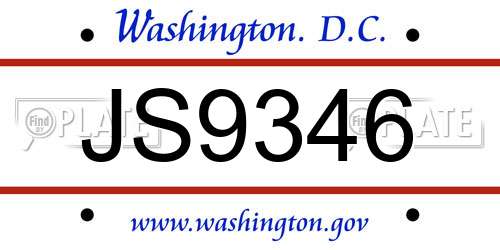 JS9346 District Of Columbia License Plate