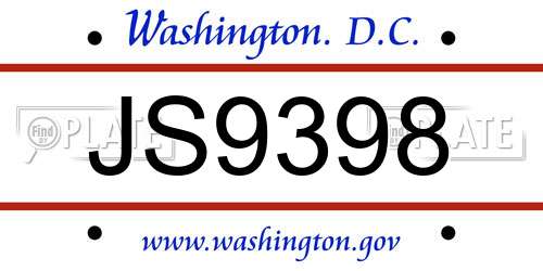 JS9398 District Of Columbia License Plate
