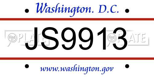 JS9913 District Of Columbia License Plate