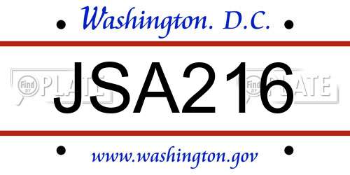 JSA216 District Of Columbia License Plate