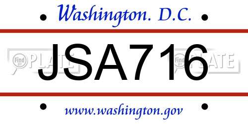 JSA716 District Of Columbia License Plate