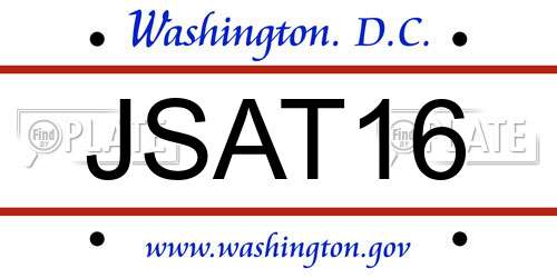 JSAT16 District Of Columbia License Plate
