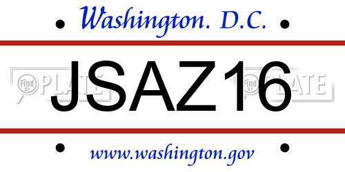 JSAZ16 District Of Columbia License Plate