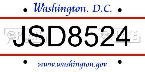 JSD8524 District Of Columbia License Plate