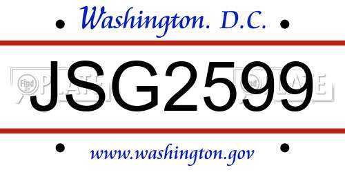 JSG2599 District Of Columbia License Plate