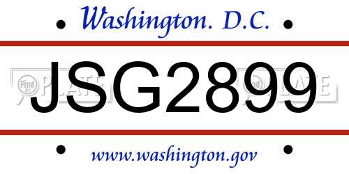 JSG2899 District Of Columbia License Plate