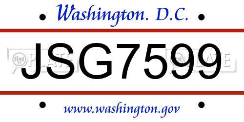 JSG7599 District Of Columbia License Plate