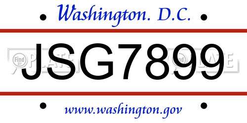 JSG7899 District Of Columbia License Plate