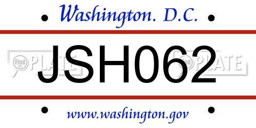 JSH062 District Of Columbia License Plate