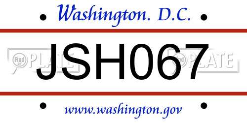 JSH067 District Of Columbia License Plate