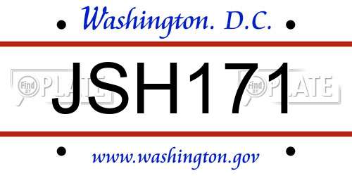 JSH171 District Of Columbia License Plate
