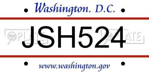 JSH524 District Of Columbia License Plate