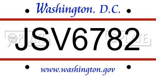 JSV6782 District Of Columbia License Plate