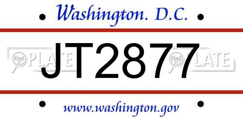 JT2877 District Of Columbia License Plate