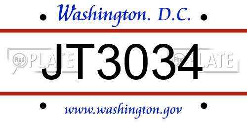 JT3034 District Of Columbia License Plate