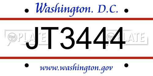 JT3444 District Of Columbia License Plate