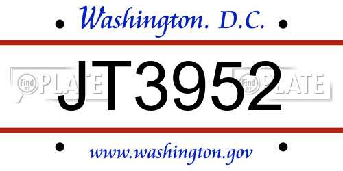JT3952 District Of Columbia License Plate