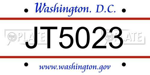JT5023 District Of Columbia License Plate