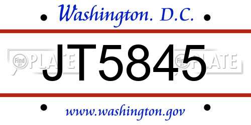 JT5845 District Of Columbia License Plate
