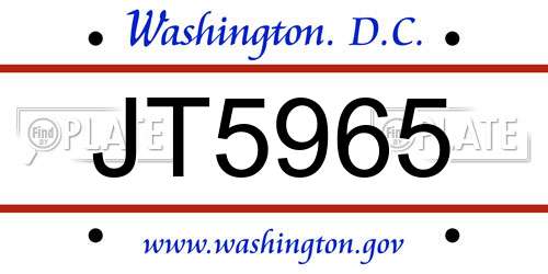 JT5965 District Of Columbia License Plate