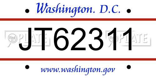 JT62311 District Of Columbia License Plate