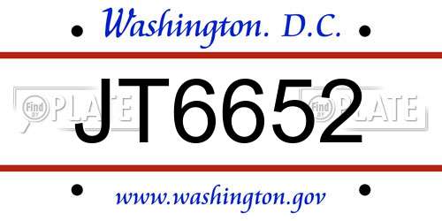 JT6652 District Of Columbia License Plate