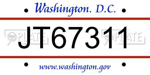 JT67311 District Of Columbia License Plate
