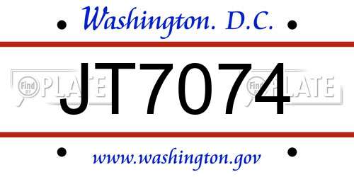 JT7074 District Of Columbia License Plate