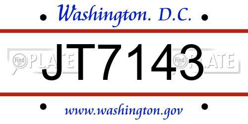 JT7143 District Of Columbia License Plate