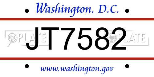 JT7582 District Of Columbia License Plate