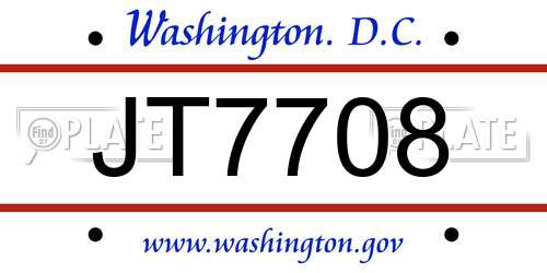JT7708 District Of Columbia License Plate