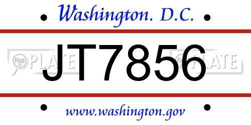 JT7856 District Of Columbia License Plate