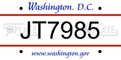 JT7985 District Of Columbia License Plate
