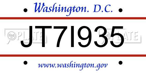 JT7I935 District Of Columbia License Plate
